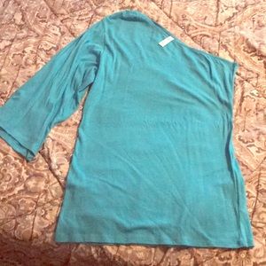 One shoulder turquoise blouse